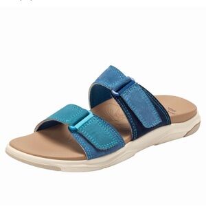 Earth Origins Vesper Slides Slip On Sandals Cushioned Casual Velcro Blue Size 8